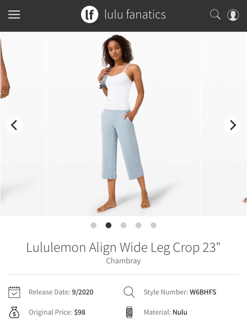 Lululemon Align Wide Leg Crop 23" – Chambray Size 6